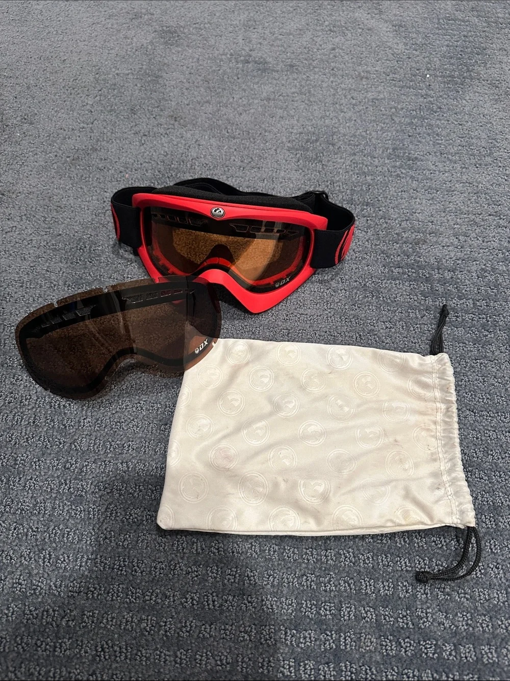 Dragon Red Snow Goggles with Amber and Dark Lens. Interchangeable